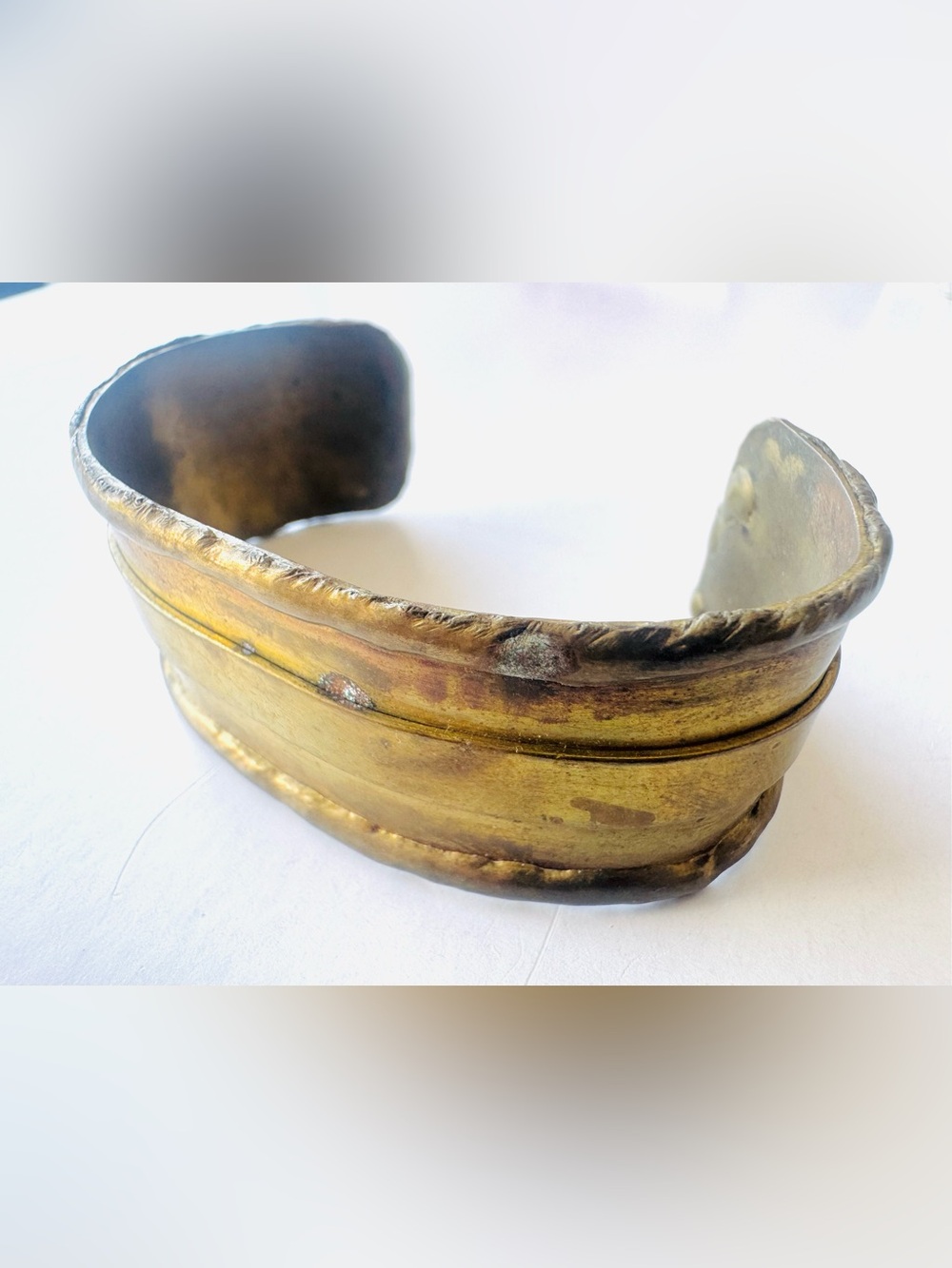 Vintage Hammered Brass Cuff Bracelet - Warm Gold Tone